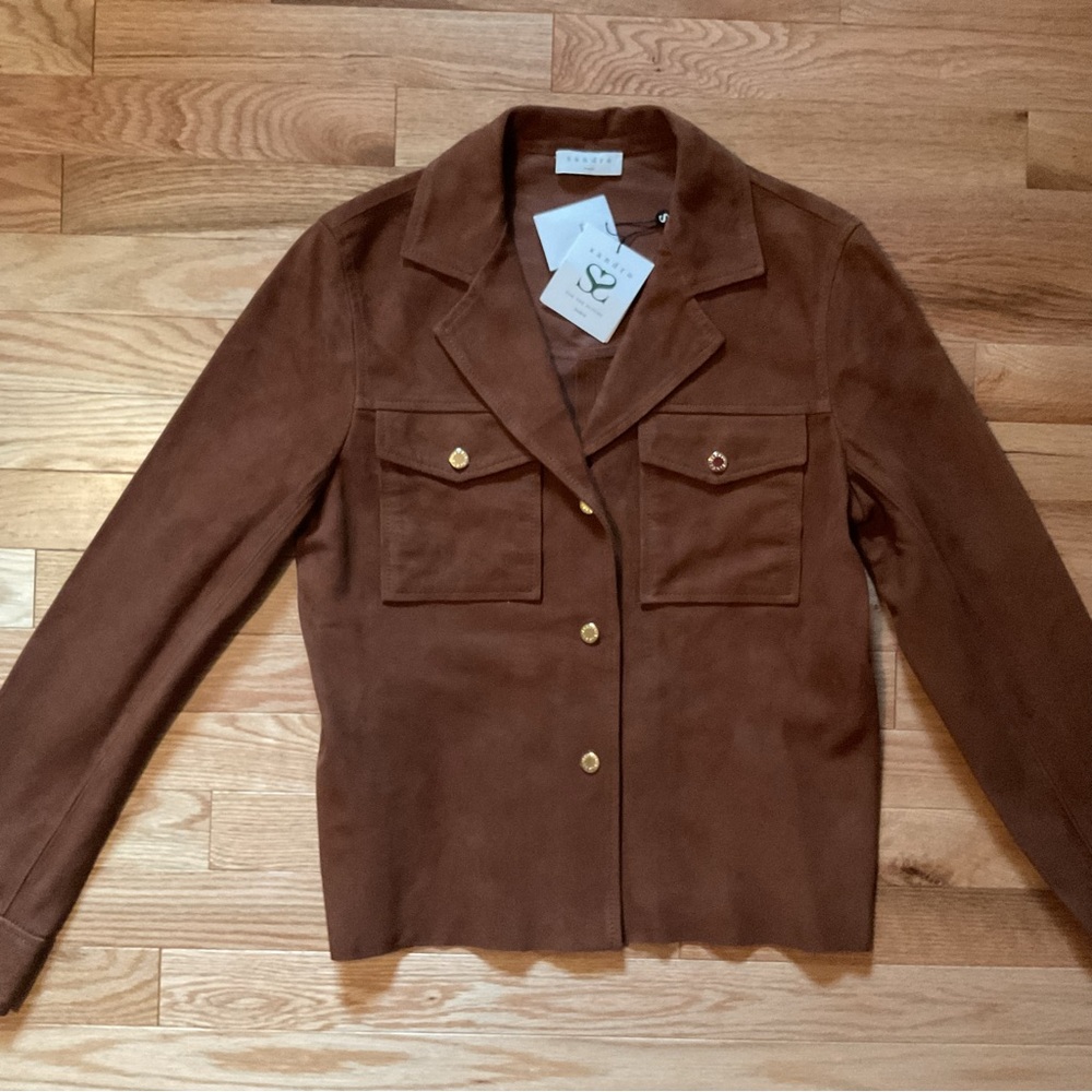 New - Sandro Jonhy Suede Shirt Jacket brown leather jacket light jacket